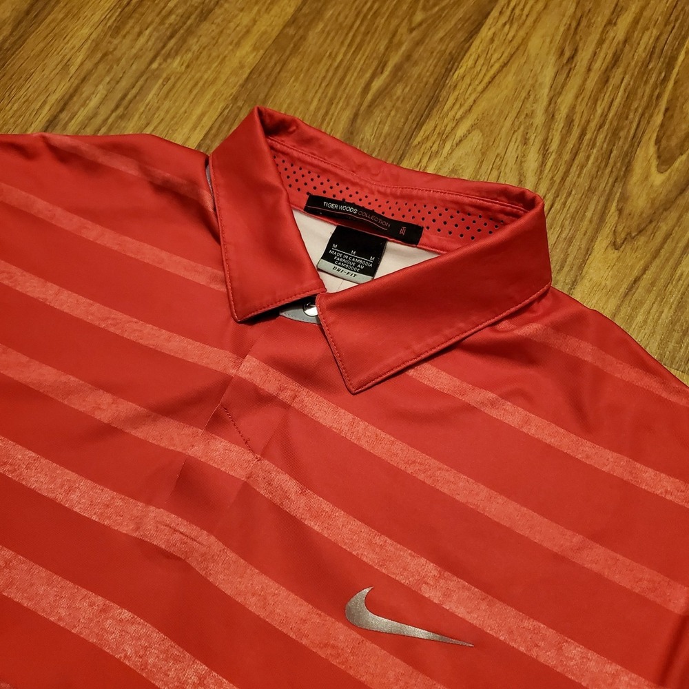 Nike Golf Tiger Woods Shirt Men Medium Red TW Collection Georgia Golf Logo